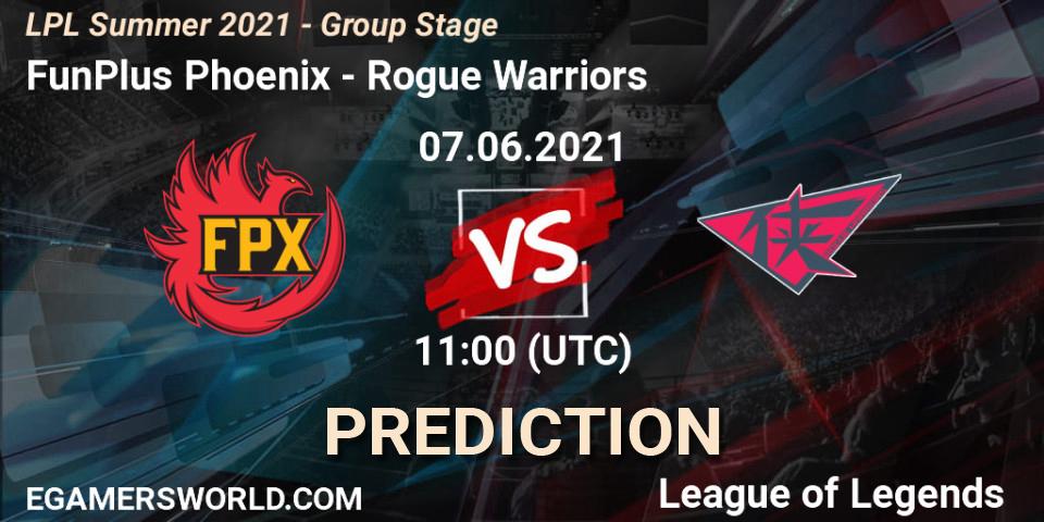 FunPlus Phoenix - Rogue Warriors: Maç tahminleri. 07.06.2021 at 12:00, LoL, LPL Summer 2021 - Group Stage