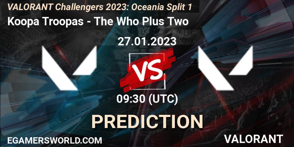 Koopa Troopas - The Who Plus Two: Maç tahminleri. 27.01.2023 at 09:30, VALORANT, VALORANT Challengers 2023: Oceania Split 1