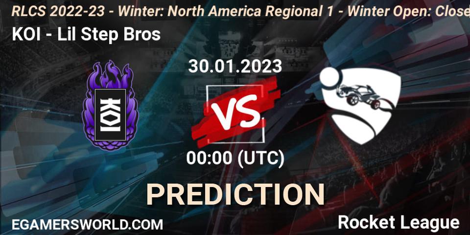 KOI - Lil Step Bros: Maç tahminleri. 30.01.2023 at 00:00, Rocket League, RLCS 2022-23 - Winter: North America Regional 1 - Winter Open: Closed Qualifier