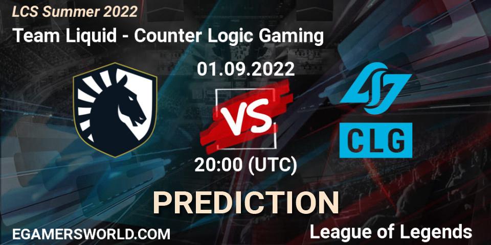 Team Liquid - Counter Logic Gaming: Maç tahminleri. 01.09.2022 at 20:00, LoL, LCS Summer 2022