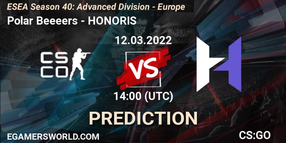 Polar Beeeers - HONORIS: Maç tahminleri. 12.03.2022 at 14:00, Counter-Strike (CS2), ESEA Season 40: Advanced Division - Europe