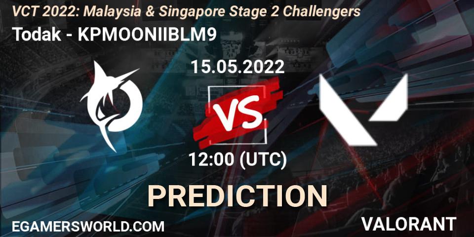 Todak - KPMOONIIBLM9: Maç tahminleri. 15.05.2022 at 09:10, VALORANT, VCT 2022: Malaysia & Singapore Stage 2 Challengers