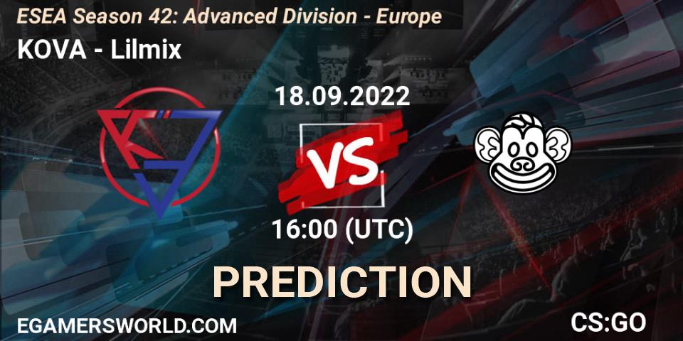 KOVA - Lilmix: Maç tahminleri. 18.09.2022 at 16:00, Counter-Strike (CS2), ESEA Season 42: Advanced Division - Europe