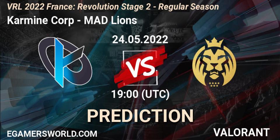 Karmine Corp - MAD Lions: Maç tahminleri. 24.05.2022 at 19:30, VALORANT, VRL 2022 France: Revolution Stage 2 - Regular Season