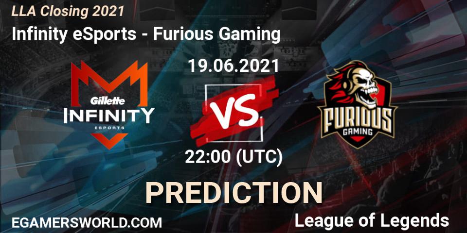 Infinity eSports - Furious Gaming: Maç tahminleri. 19.06.2021 at 22:00, LoL, LLA Closing 2021