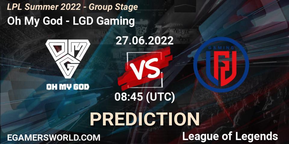 Oh My God - LGD Gaming: Maç tahminleri. 27.06.2022 at 09:00, LoL, LPL Summer 2022 - Group Stage
