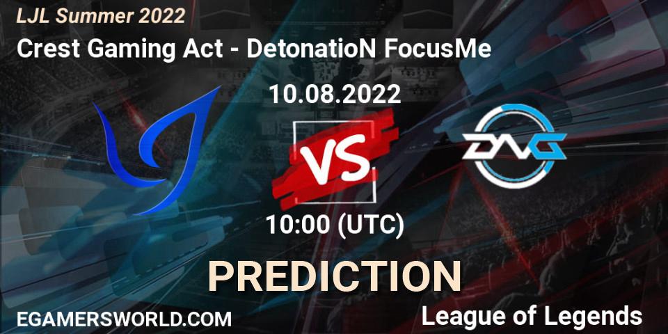 Crest Gaming Act - DetonatioN FocusMe: Maç tahminleri. 10.08.2022 at 10:00, LoL, LJL Summer 2022