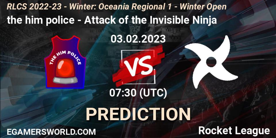 the him police - Attack of the Invisible Ninja: Maç tahminleri. 03.02.2023 at 07:30, Rocket League, RLCS 2022-23 - Winter: Oceania Regional 1 - Winter Open