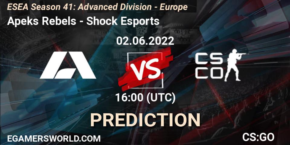 Apeks Rebels - Shock Esports: Maç tahminleri. 02.06.2022 at 16:00, Counter-Strike (CS2), ESEA Season 41: Advanced Division - Europe