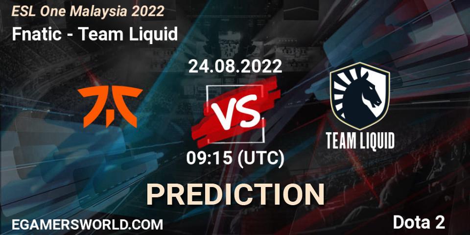 Fnatic - Team Liquid: Maç tahminleri. 24.08.22, Dota 2, ESL One Malaysia 2022