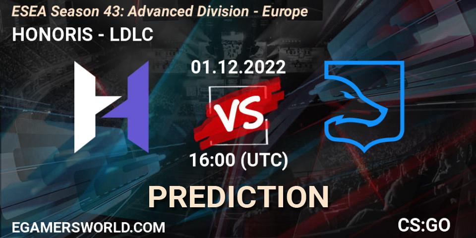 HONORIS - LDLC: Maç tahminleri. 01.12.2022 at 16:00, Counter-Strike (CS2), ESEA Season 43: Advanced Division - Europe