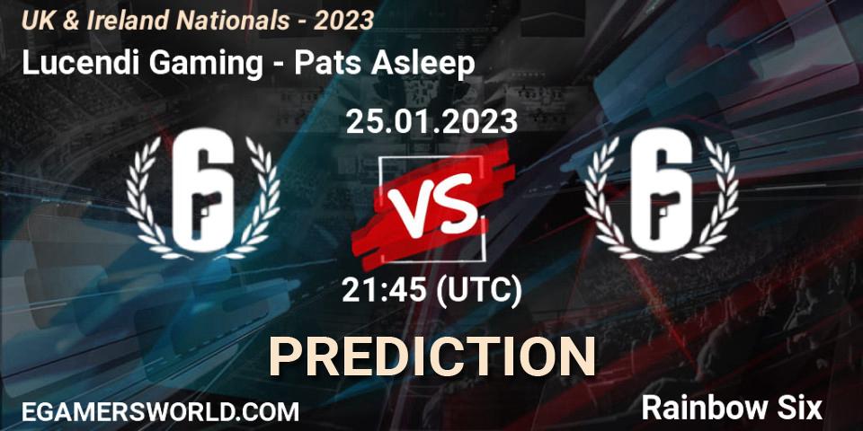 Lucendi Gaming - Pats Asleep: Maç tahminleri. 25.01.2023 at 21:45, Rainbow Six, UK & Ireland Nationals - 2023