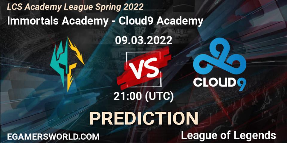 Immortals Academy - Cloud9 Academy: Maç tahminleri. 09.03.2022 at 21:00, LoL, LCS Academy League Spring 2022