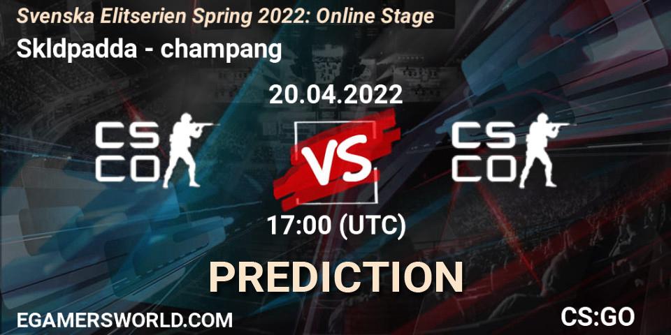 Sköldpadda - champang: Maç tahminleri. 20.04.2022 at 17:00, Counter-Strike (CS2), Svenska Elitserien Spring 2022: Online Stage