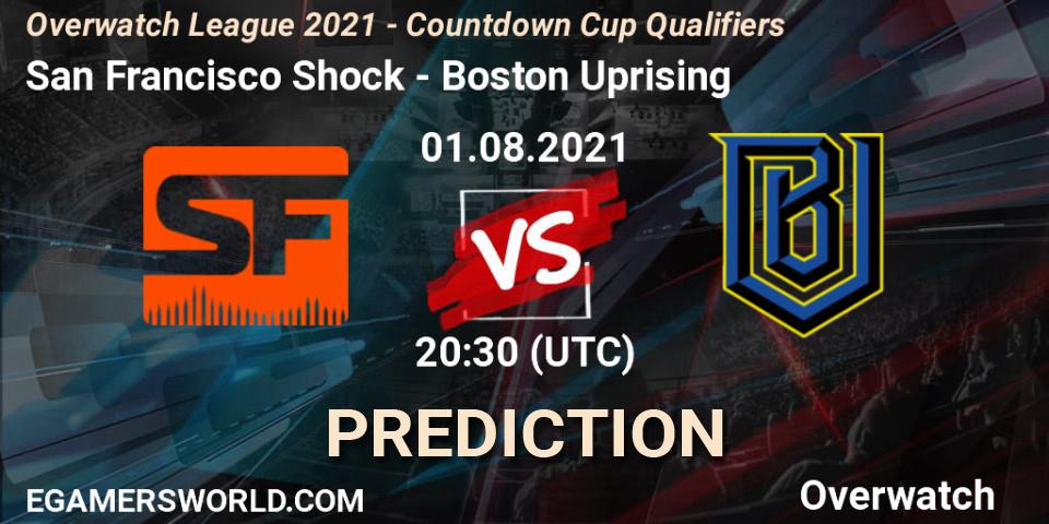 San Francisco Shock - Boston Uprising: Maç tahminleri. 01.08.2021 at 20:30, Overwatch, Overwatch League 2021 - Countdown Cup Qualifiers