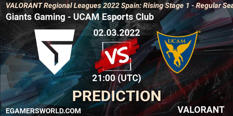 Giants Gaming - UCAM Esports Club: Maç tahminleri. 02.03.2022 at 21:10, VALORANT, VALORANT Regional Leagues 2022 Spain: Rising Stage 1 - Regular Season