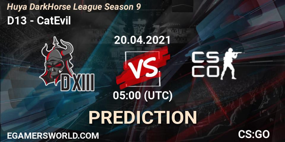 D13 - CatEvil: Maç tahminleri. 20.04.2021 at 05:00, Counter-Strike (CS2), Huya DarkHorse League Season 9