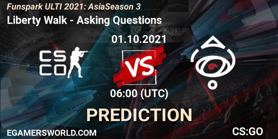 Liberty Walk - Asking Questions: Maç tahminleri. 01.10.2021 at 06:00, Counter-Strike (CS2), Funspark ULTI 2021: Asia Season 3