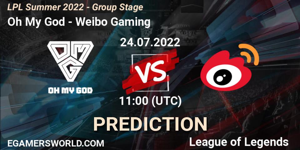 Oh My God - Weibo Gaming: Maç tahminleri. 24.07.2022 at 11:00, LoL, LPL Summer 2022 - Group Stage