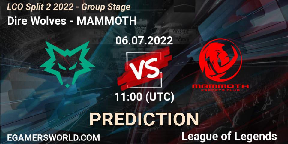 Dire Wolves - MAMMOTH: Maç tahminleri. 06.07.2022 at 11:30, LoL, LCO Split 2 2022 - Group Stage
