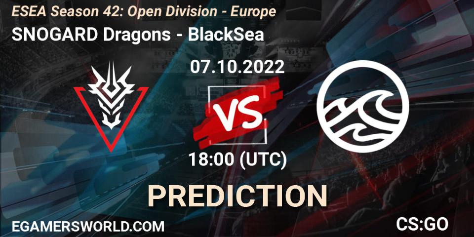 SNOGARD Dragons - BlackSea: Maç tahminleri. 07.10.2022 at 18:00, Counter-Strike (CS2), ESEA Season 42: Open Division - Europe