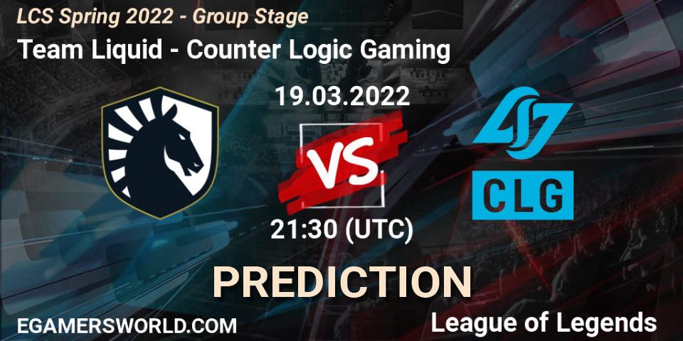 Team Liquid - Counter Logic Gaming: Maç tahminleri. 19.03.2022 at 22:30, LoL, LCS Spring 2022 - Group Stage