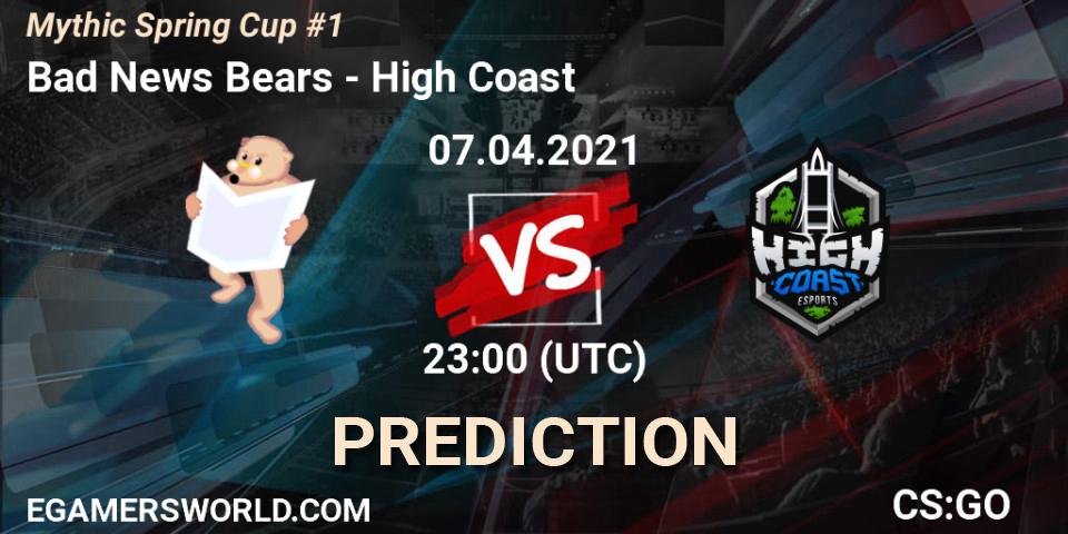 Bad News Bears - High Coast: Maç tahminleri. 07.04.2021 at 23:00, Counter-Strike (CS2), Mythic Spring Cup #1