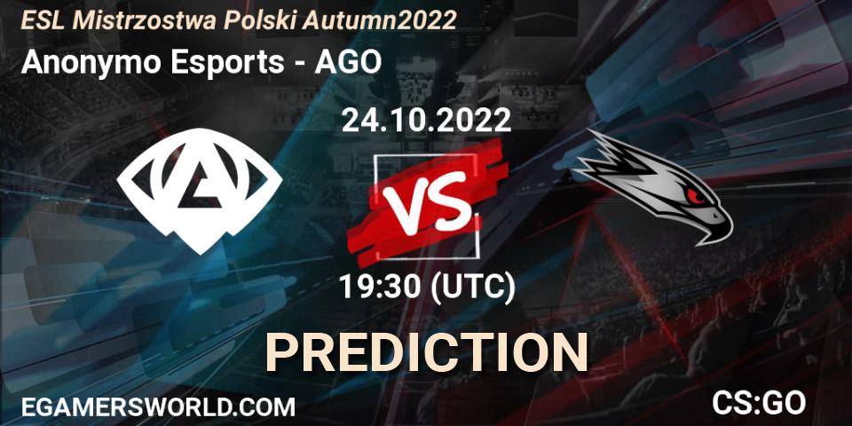 Anonymo Esports - AGO: Maç tahminleri. 24.10.2022 at 18:15, Counter-Strike (CS2), ESL Mistrzostwa Polski Autumn 2022