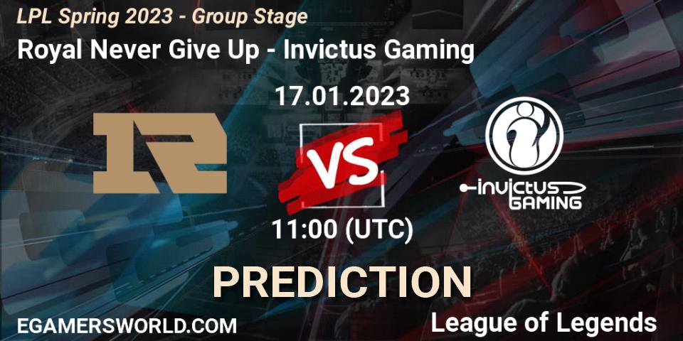 Royal Never Give Up - Invictus Gaming: Maç tahminleri. 17.01.23, LoL, LPL Spring 2023 - Group Stage