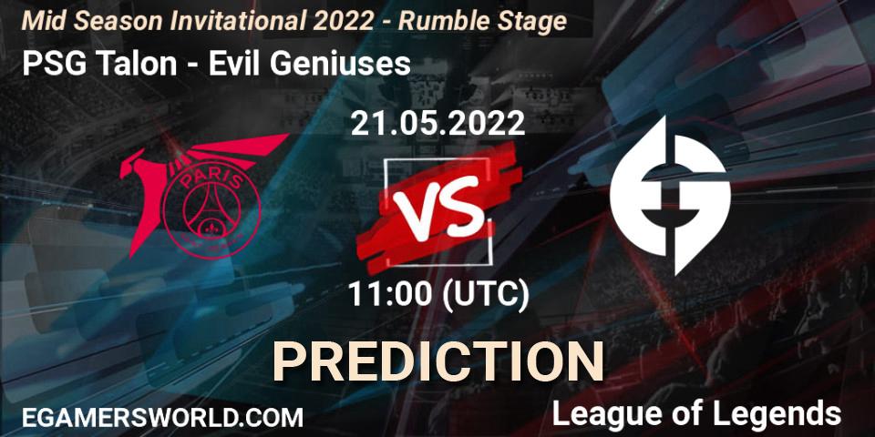 PSG Talon - Evil Geniuses: Maç tahminleri. 21.05.2022 at 11:00, LoL, Mid Season Invitational 2022 - Rumble Stage
