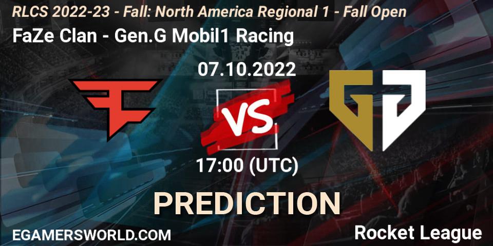 FaZe Clan - Gen.G Mobil1 Racing: Maç tahminleri. 07.10.2022 at 17:00, Rocket League, RLCS 2022-23 - Fall: North America Regional 1 - Fall Open