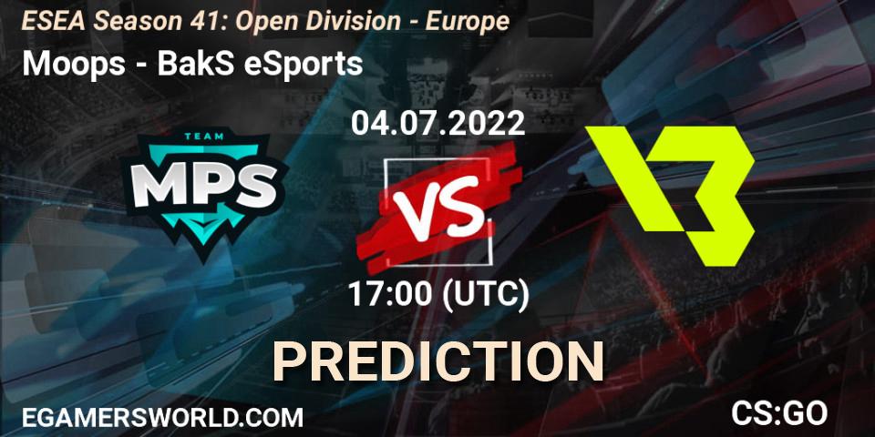 Moops - BakS eSports: Maç tahminleri. 04.07.2022 at 17:00, Counter-Strike (CS2), ESEA Season 41: Open Division - Europe