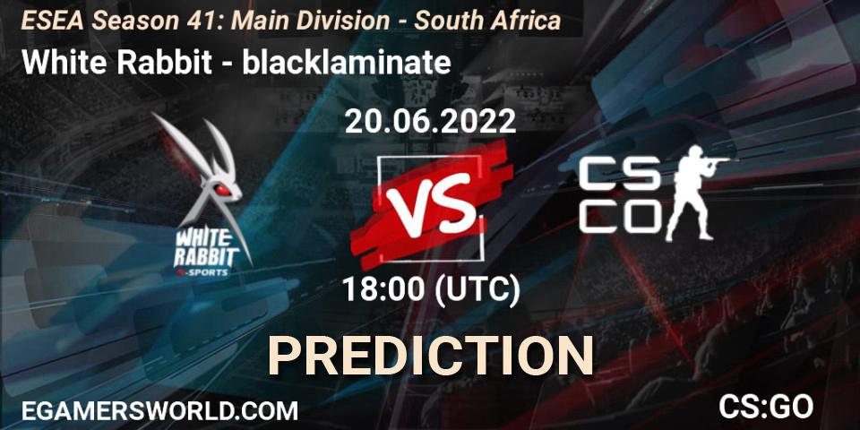 White Rabbit - blacklaminate: Maç tahminleri. 20.06.2022 at 18:00, Counter-Strike (CS2), ESEA Season 41: Main Division - South Africa