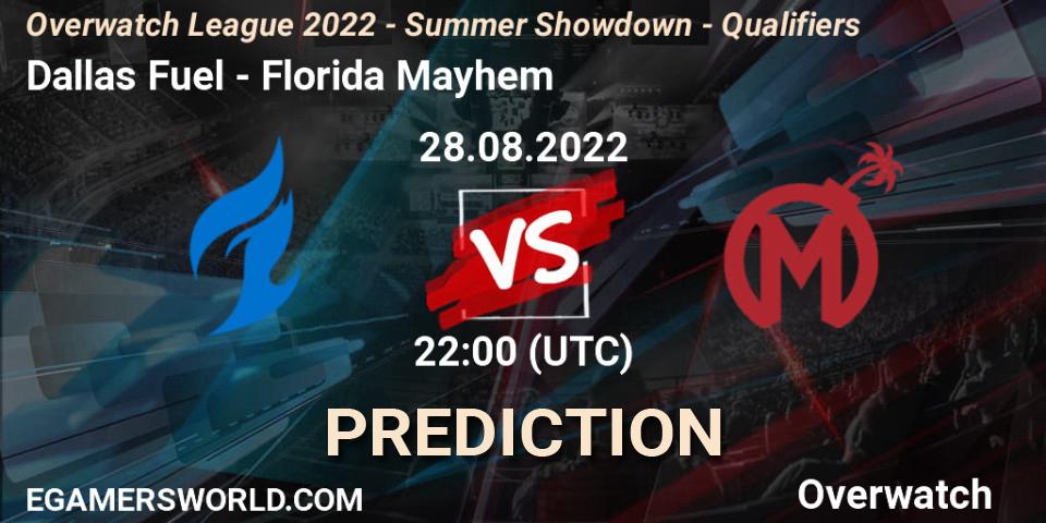 Dallas Fuel - Florida Mayhem: Maç tahminleri. 28.08.2022 at 23:30, Overwatch, Overwatch League 2022 - Summer Showdown - Qualifiers
