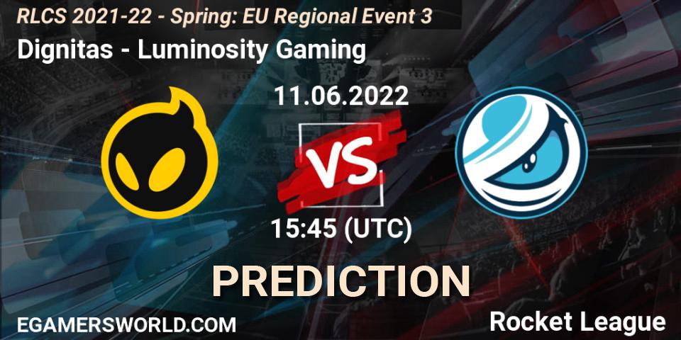 Dignitas - Luminosity Gaming: Maç tahminleri. 11.06.2022 at 15:45, Rocket League, RLCS 2021-22 - Spring: EU Regional Event 3