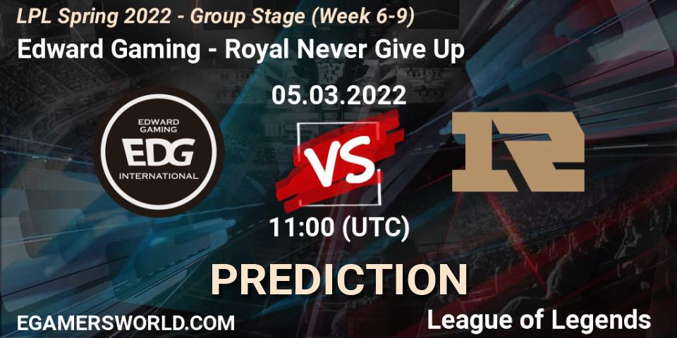 Edward Gaming - Royal Never Give Up: Maç tahminleri. 05.03.2022 at 12:00, LoL, LPL Spring 2022 - Group Stage (Week 6-9)