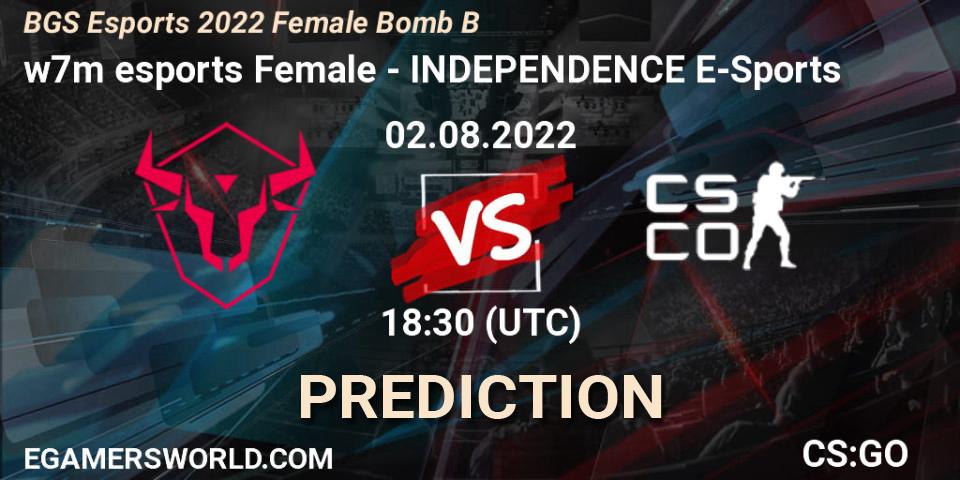 w7m esports Female - INDEPENDENCE E-Sports: Maç tahminleri. 02.08.2022 at 18:30, Counter-Strike (CS2), Monster Energy BGS Bomb B Women Cup 2022