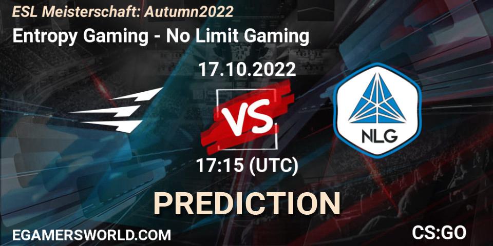 Entropy Gaming - No Limit Gaming: Maç tahminleri. 17.10.2022 at 17:15, Counter-Strike (CS2), ESL Meisterschaft: Autumn 2022