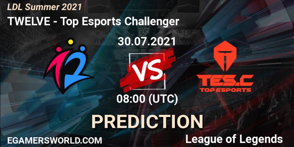 TWELVE - Top Esports Challenger: Maç tahminleri. 31.07.2021 at 08:00, LoL, LDL Summer 2021