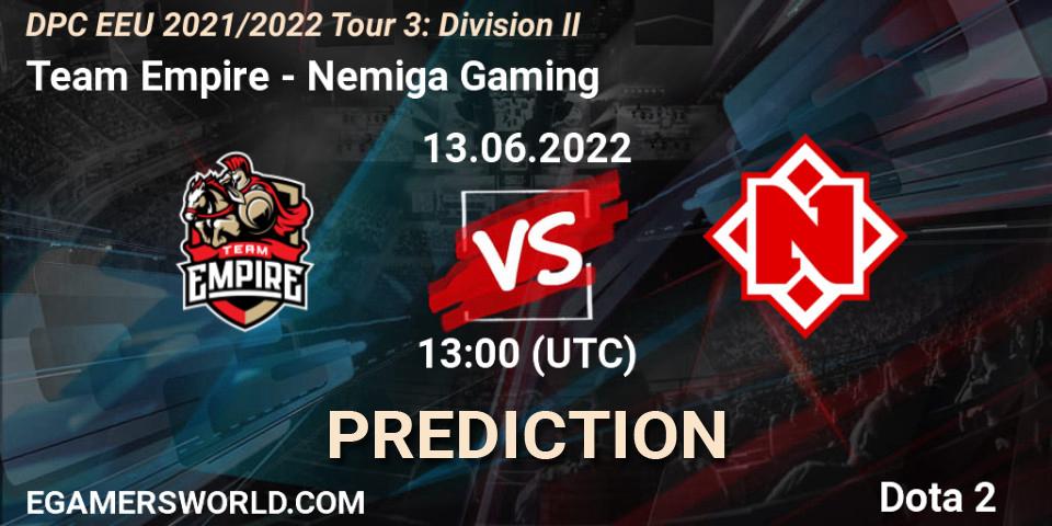 Team Empire - Nemiga Gaming: Maç tahminleri. 13.06.22, Dota 2, DPC EEU 2021/2022 Tour 3: Division II