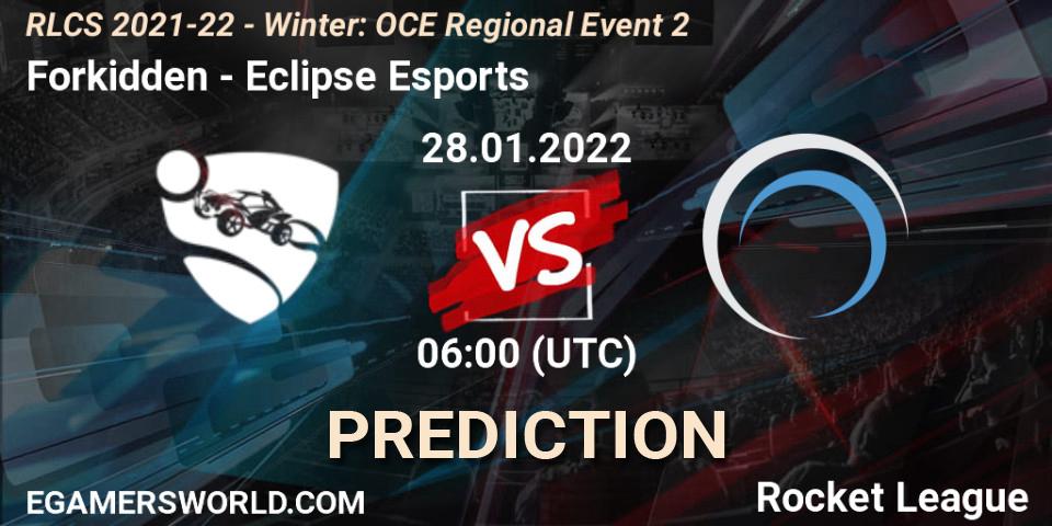 Forkidden - Eclipse Esports: Maç tahminleri. 28.01.2022 at 06:00, Rocket League, RLCS 2021-22 - Winter: OCE Regional Event 2