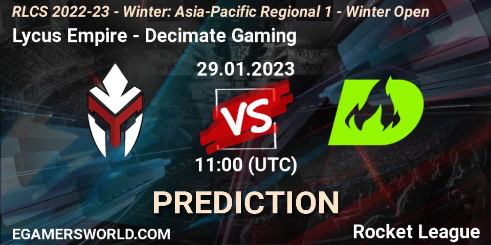 Lycus Empire - Decimate Gaming: Maç tahminleri. 29.01.2023 at 11:00, Rocket League, RLCS 2022-23 - Winter: Asia-Pacific Regional 1 - Winter Open