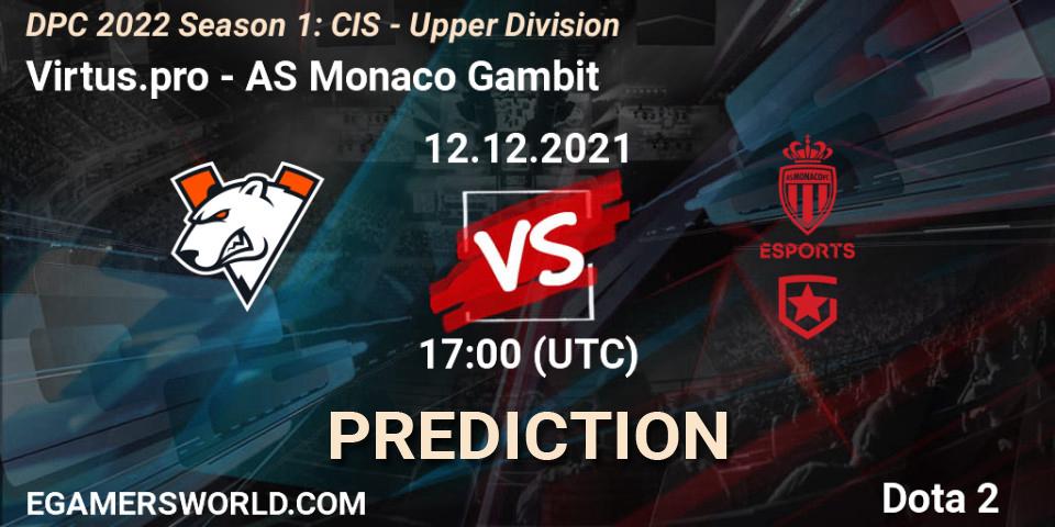 Virtus.pro - AS Monaco Gambit: Maç tahminleri. 12.12.21, Dota 2, DPC 2022 Season 1: CIS - Upper Division