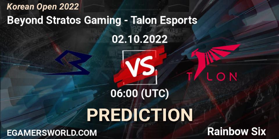 Beyond Stratos Gaming - Talon Esports: Maç tahminleri. 02.10.2022 at 06:00, Rainbow Six, Korean Open 2022