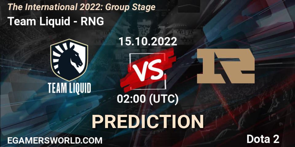 Team Liquid - RNG: Maç tahminleri. 15.10.22, Dota 2, The International 2022: Group Stage