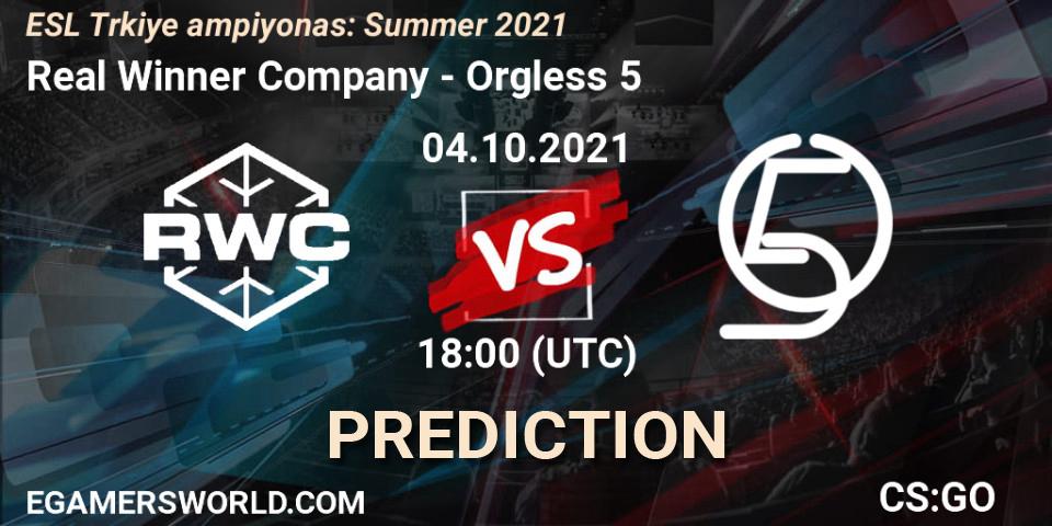 Real Winner Company - Orgless 5: Maç tahminleri. 04.10.2021 at 18:00, Counter-Strike (CS2), ESL Türkiye Şampiyonası: Summer 2021