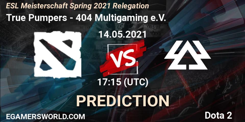 True Pumpers - 404 Multigaming e.V.: Maç tahminleri. 14.05.2021 at 17:13, Dota 2, ESL Meisterschaft Spring 2021 Relegation