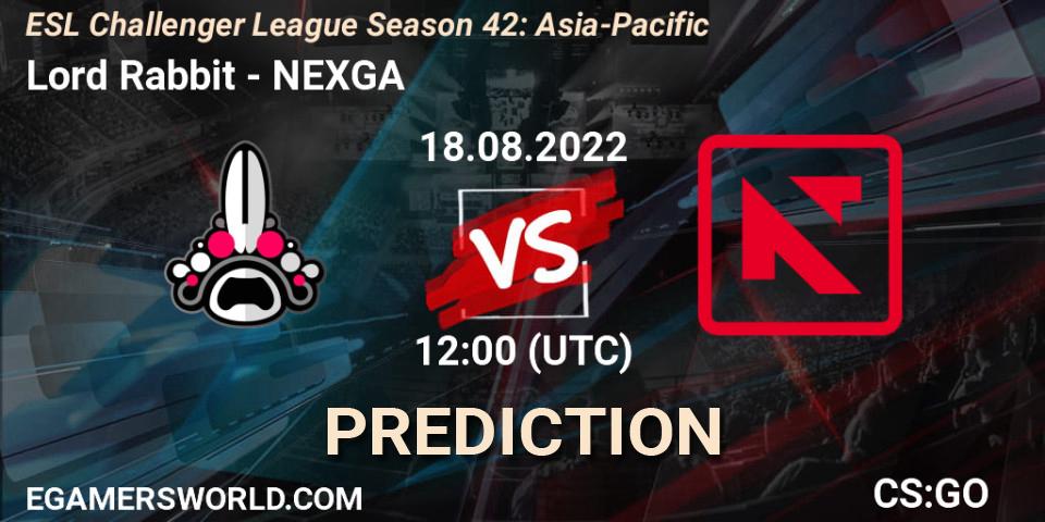 Lord Rabbit - NEXGA: Maç tahminleri. 18.08.2022 at 12:00, Counter-Strike (CS2), ESL Challenger League Season 42: Asia-Pacific