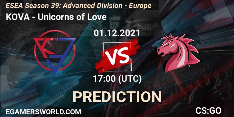 KOVA - Unicorns of Love: Maç tahminleri. 01.12.21, CS2 (CS:GO), ESEA Season 39: Advanced Division - Europe