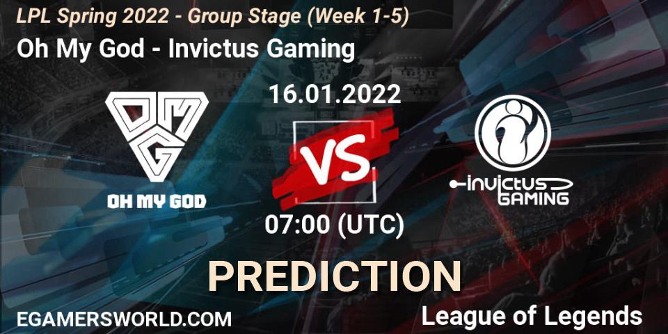 Oh My God - Invictus Gaming: Maç tahminleri. 16.01.2022 at 07:00, LoL, LPL Spring 2022 - Group Stage (Week 1-5)